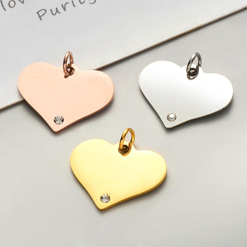 5pcs Heart with Zircon Charms Pendants for DIY Jewelry Making