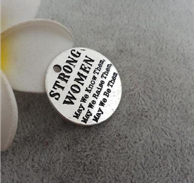 10pcs 25mm Antique Silver Plated Strong Women Words Charm Pendant