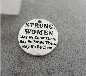 10pcs 25mm Antique Silver Plated Strong Women Words Charm Pendant