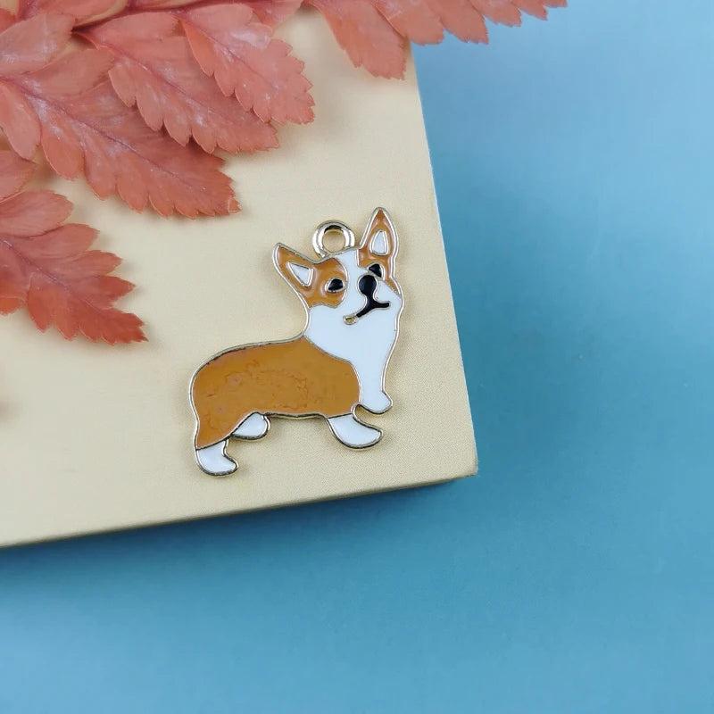 10pcs Corgi Dog Enamel Charms Animal Pendants for Jewelry Making