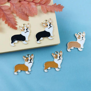 10pcs Corgi Dog Enamel Charms Animal Pendants for Jewelry Making