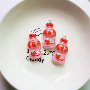 10Pcs Fruit Drink Bottle Resin Charms for Jewelry Making