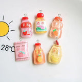 10Pcs Fruit Drink Bottle Resin Charms for Jewelry Making