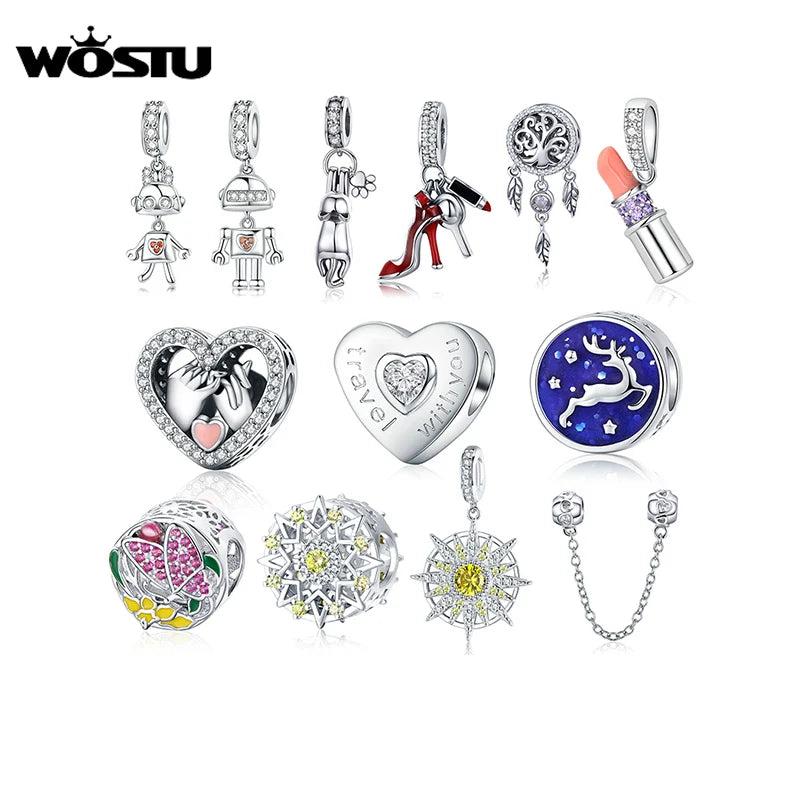 WOSTU Copper Beads Zirconia Charm Heart Pendant DIY Necklace Jewelry