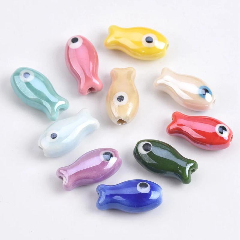 10pcs 19x10mm Fish Shape Ceramic Porcelain Beads for Jewelry Making DIY Crafts