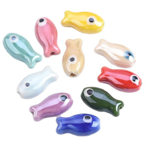 10pcs 19x10mm Fish Shape Ceramic Porcelain Beads for Jewelry Making DIY Crafts