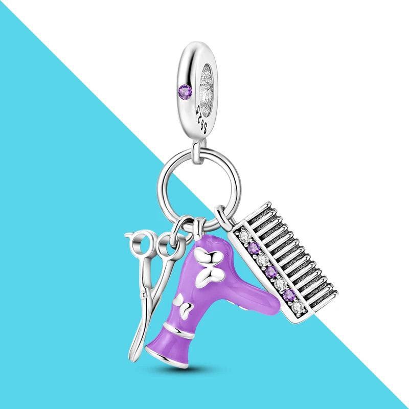Barber Set Silver Dangle Charms for Chain Bracelet