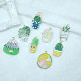 10pcs Enamel Green Plant Potted Cactus Metal Charms Pendants for DIY Jewelry