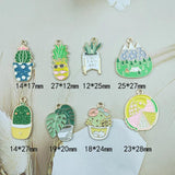 10pcs Enamel Green Plant Potted Cactus Metal Charms Pendants for DIY Jewelry