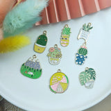 10pcs Enamel Green Plant Potted Cactus Metal Charms Pendants for DIY Jewelry