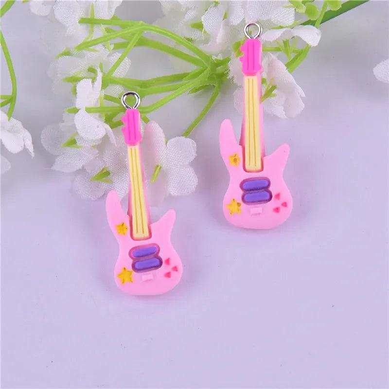 10pcs Pink Guitar Resin Charms for DIY Earring Making