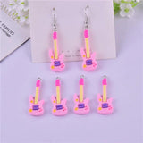 10pcs Pink Guitar Resin Charms for DIY Earring Making