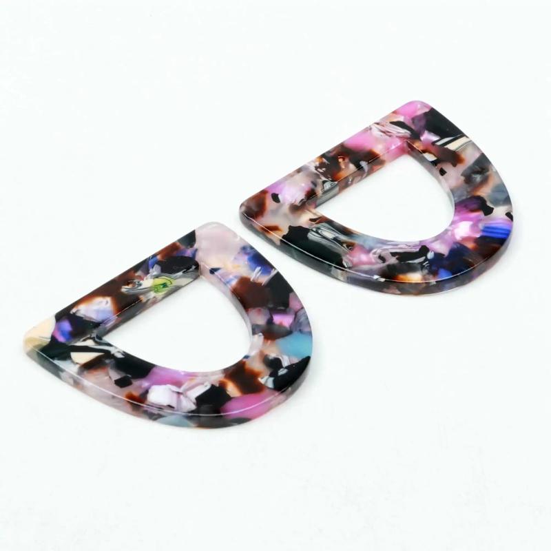 Tortoise Shell Acrylic Earring Charms, D Shaped Pendants, Boho Earring Parts