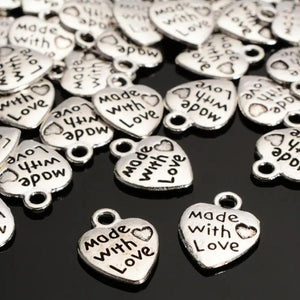 100pcs Love Heart Pendant Necklace Beads DIY Charms