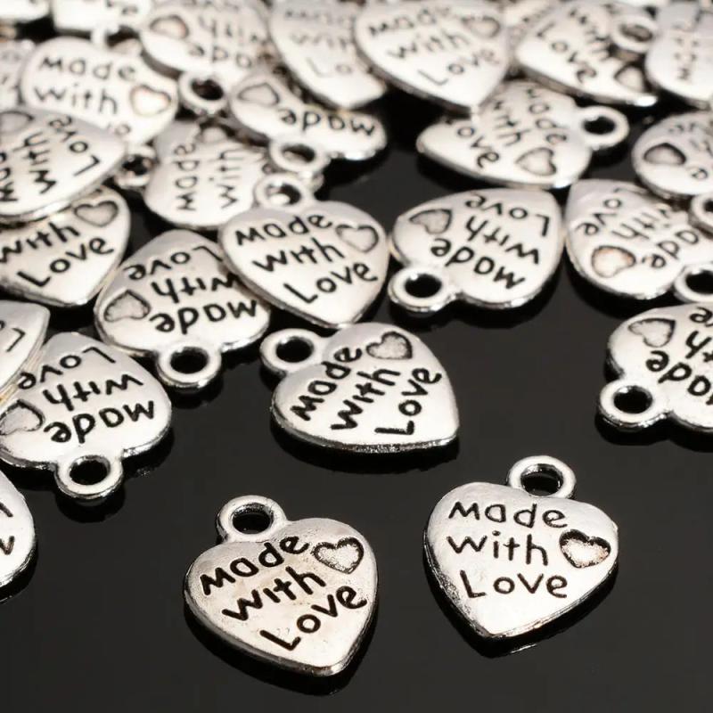 100pcs Love Heart Pendant Necklace Beads DIY Charms