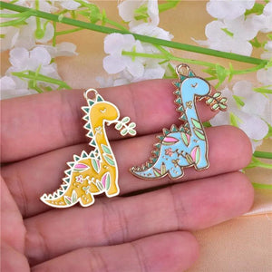 10pcs Dinosaur Enamel Charms for DIY Jewelry Making