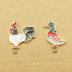 10pcs Cock and Duck Enamel Charm for Jewelry Making