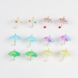 10pcs Heart Flower Print Umbrella Charms Pendant DIY Jewelry Making Supplies