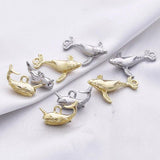 10PCS 28x19mm Metal Whale Dolphin Pendant Charms DIY Jewelry Accessories