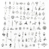 100pcs Tibetan Silver Mixed Animal Leaf Key Crown Charms Alloy Metal Pendants