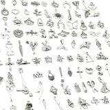 100pcs Tibetan Silver Mixed Animal Leaf Key Crown Charms Alloy Metal Pendants