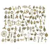 100pcs Tibetan Silver Mixed Animal Leaf Key Crown Charms Alloy Metal Pendants