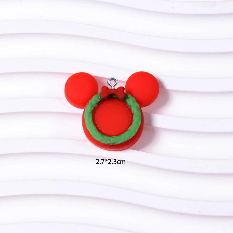 10Pcs Mouse Head Christmas Charms for DIY Jewelry Making