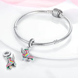 Roller Skates Wings Dangle Charm for Bracelet Necklace Silver Enamel Pendant