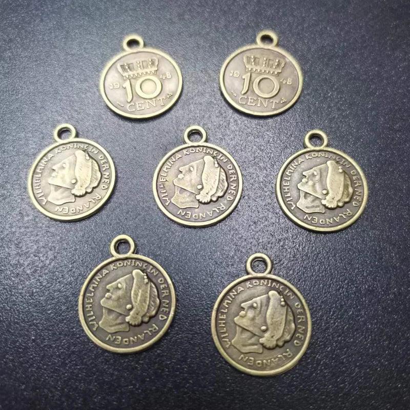 50PCS Antique Bronze Coin Charms Pendant for Jewelry Making