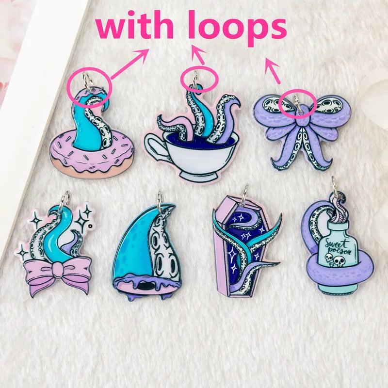 8Pcs Tentacles Spooky Charms Coffin Plant Power Earring Pendant Necklace DIY