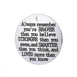 10pc 27mm Antique Silver Plated Always Remember You Are Braver Message Charm