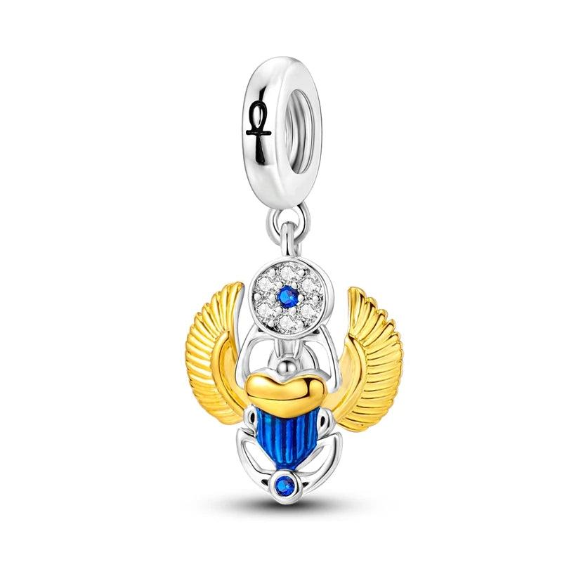 Egyptian Scarab Dangle Charm for Bracelet Necklace Silver Women Pendants
