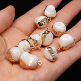 5PCS Natural Mother Of Pearl Shell Charms Plated Edge Necklace Pendant