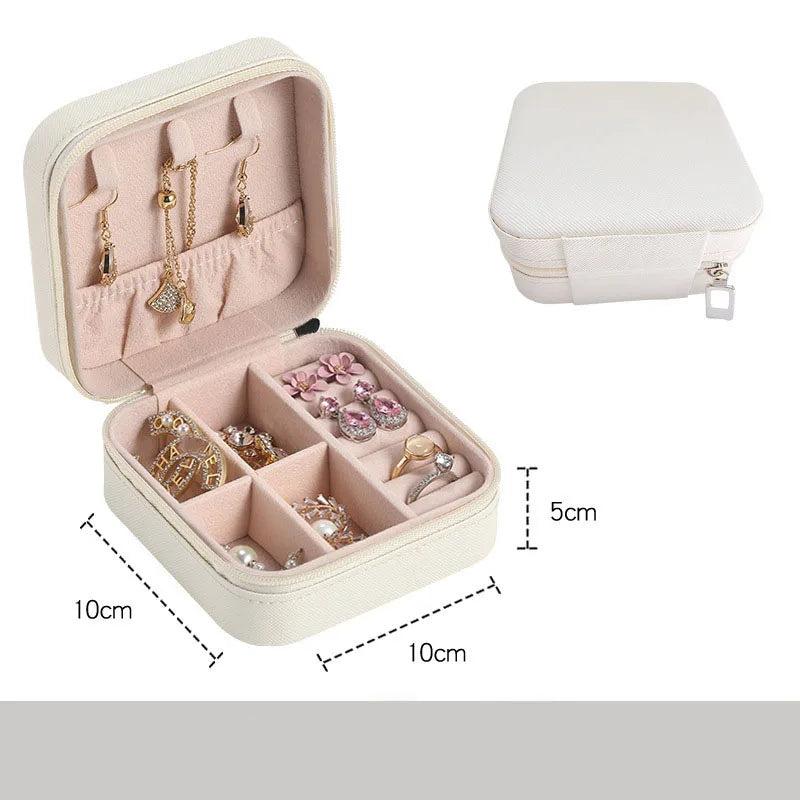 Jewelry Storage Box PU Leather Organizer Zipper Case Travel Makeup Bag