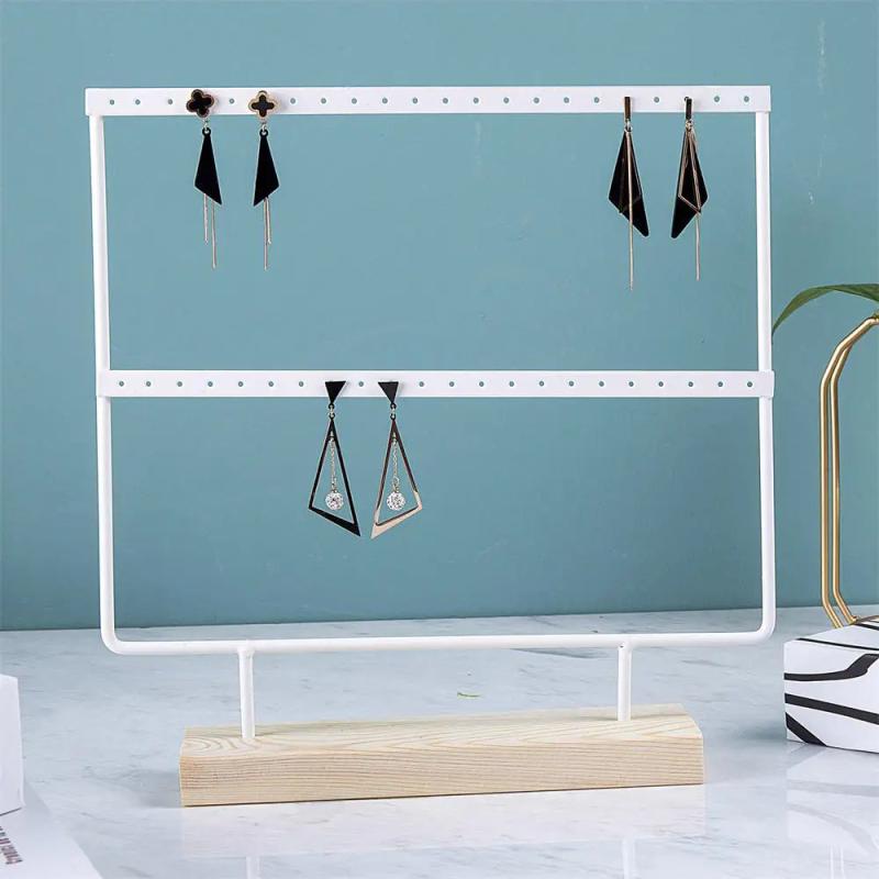 Earring Stand Holder With Wooden Tray Jewelry Display Organizer
