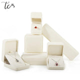 High Beige Velvet Jewelry Box Ring Necklace Earrings Pendant Storage Box