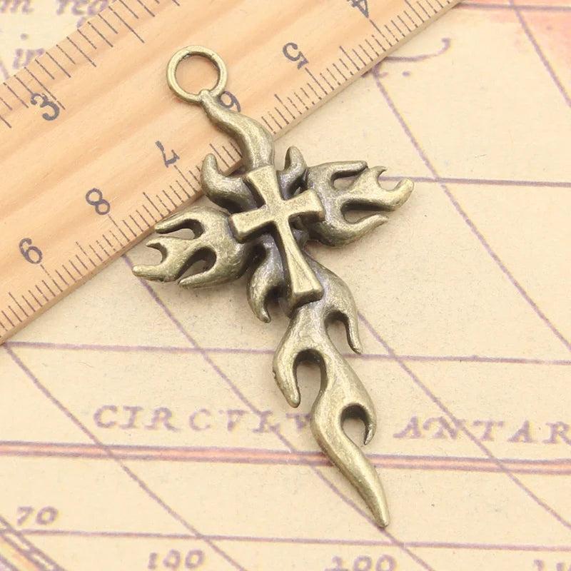 10pcs Cross Flames Fire Charms Tibetan Bronze Silver Pendants DIY Craft
