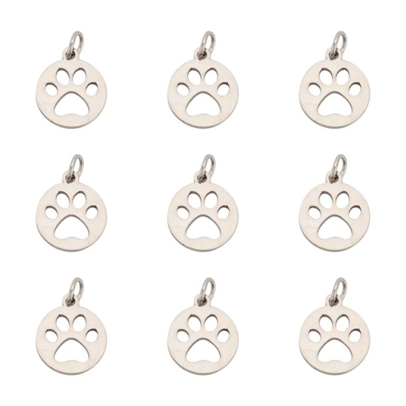 10pcs Stainless Steel Paw Print Charms for DIY Jewelry Making