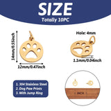 10pcs Stainless Steel Paw Print Charms for DIY Jewelry Making