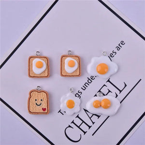 10pcs Bread Egg Poached Egg Resin Charms Pendant DIY Jewelry Making