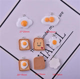 10pcs Bread Egg Poached Egg Resin Charms Pendant DIY Jewelry Making