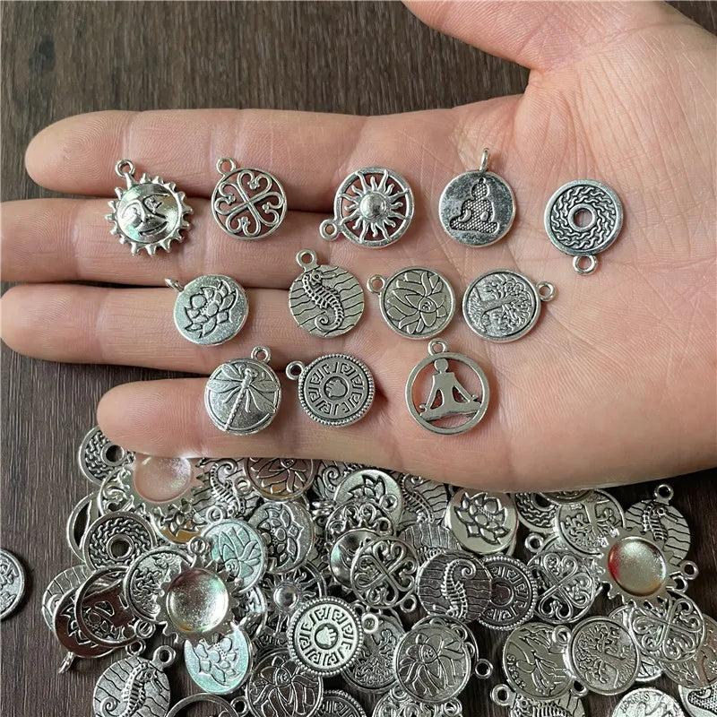 JunKang 30pcs 15mm Mixed Pattern Tag Pendants DIY Necklaces Bracelet Pieces