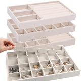 Stackable Velvet Jewelry Storage Case Ring Earring Holder Organizer