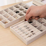 Stackable Velvet Jewelry Storage Case Ring Earring Holder Organizer