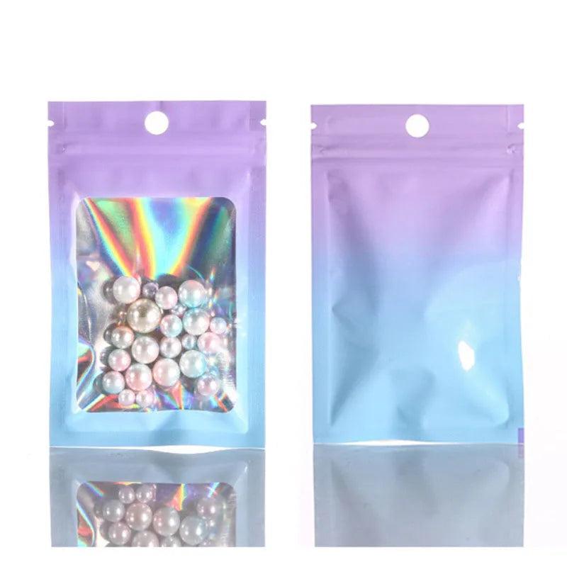 10pcs Gradient Laser Smell Proof Mylar Bags Ziplock Plastic Foil Pouch