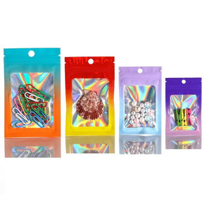 10pcs Gradient Laser Smell Proof Mylar Bags Ziplock Plastic Foil Pouch