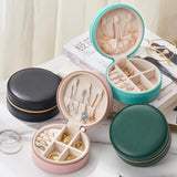 Round Jewelry Box Earrings Ring Organizer Zipper Storage Portable Travel