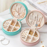 Round Jewelry Box Earrings Ring Organizer Zipper Storage Portable Travel