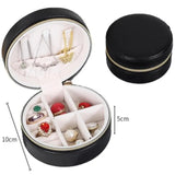 Round Jewelry Box Earrings Ring Organizer Zipper Storage Portable Travel