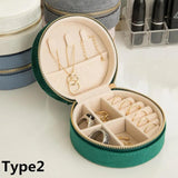 Round Jewelry Box Earrings Ring Organizer Zipper Storage Portable Travel
